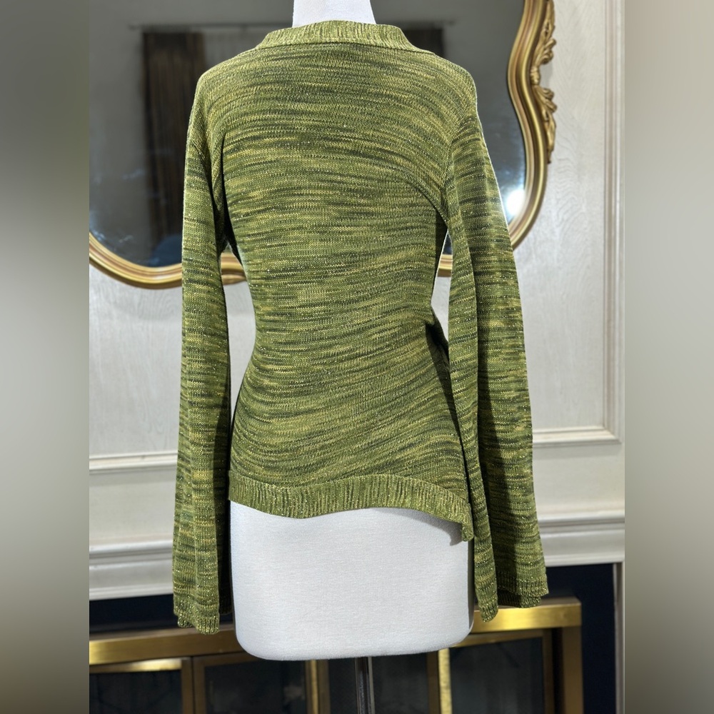 Vintage Kris‎ Tae’s Metallic Olive Green Crossover Knit Sweater Size M USA - Picture 5 of 9